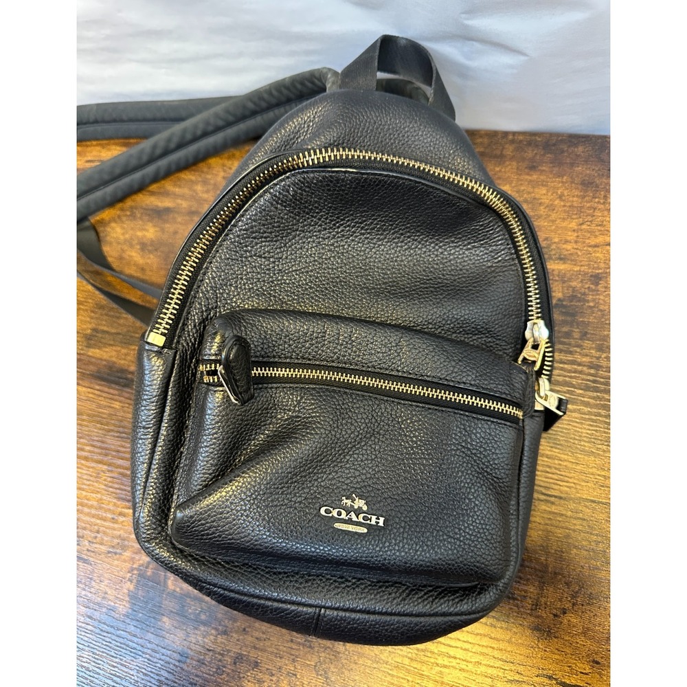 Coach Mini Charlie Backpack Black Pebbled Leather Bag Gold Hardware F38263 - Picture 4 of 16